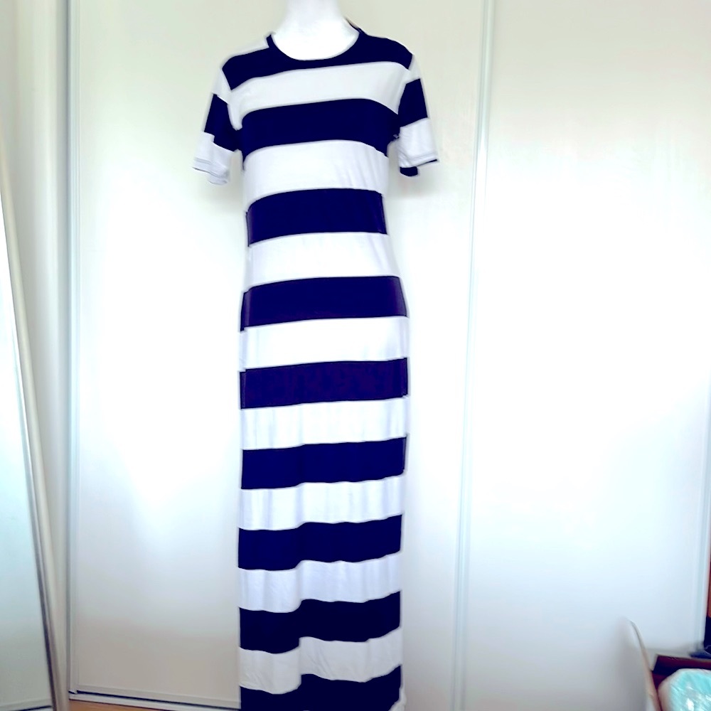 NWT AG Adriano Goldschmied navy & white cotton maxi dress - women’s Small
